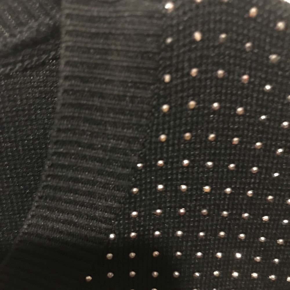 Black Long Sleeve Zara Silver Studded Knit Sweater with Puff Sleeves - Picture 5 of 5